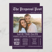 Zeitungsstil Pflaume Lila Save the Date Foto (Vorne/Hinten)