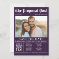 Zeitungsstil Pflaume Lila Save the Date Foto