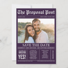 Zeitungsstil Pflaume Lila Save the Date Foto