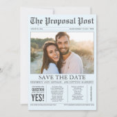 Zeitungsstil Spaß Dusty Blue Save the Date Foto (Vorderseite)