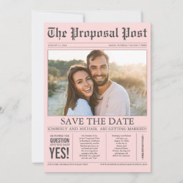 Zeitungsstil Spaß Rosa Save the Date Foto