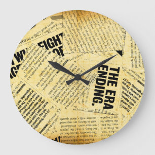 Zeitungstext mit altem Papier Große Wanduhr
