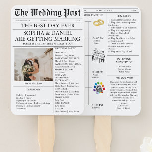 Zeitungstyl-Hochzeitsprogramm mit Foto-Timeline Fächer