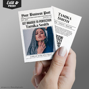 ZeitungsVisitenkarte, Afrikanische Haarflechte Telefonnummerkarte