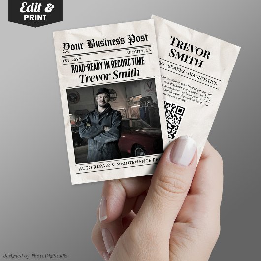 ZeitungsVisitenkarte, Auto-Reparaturautomat Telefonnummerkarte