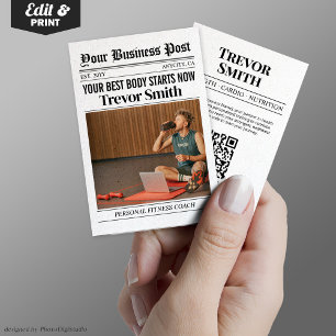 ZeitungsVisitenkarte, Personal Fitness Coach Telefonnummerkarte
