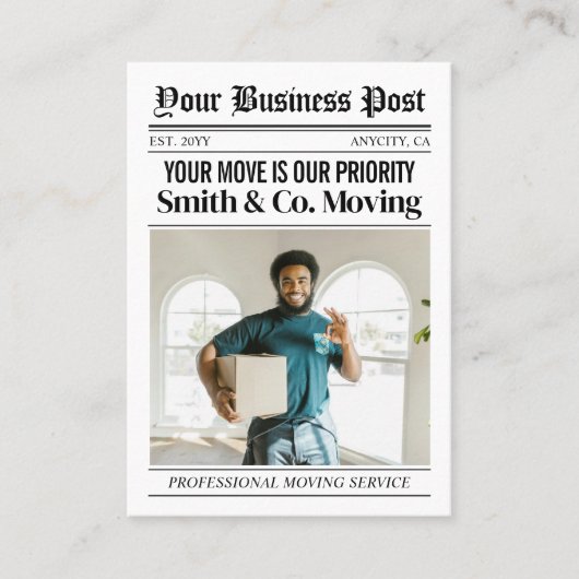 ZeitungsVisitenkarte, Verpackung und Umzug Telefonnummerkarte (Vorderseite)