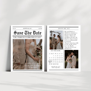 Zeitungszeitung Foto Hochzeit speichern das Datum Einladung