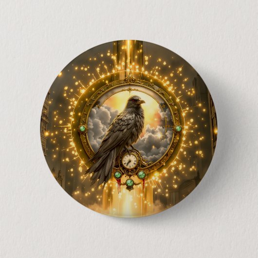 Zeitwächter-Rabe – Gothic Clockwork Button (Vorderseite)