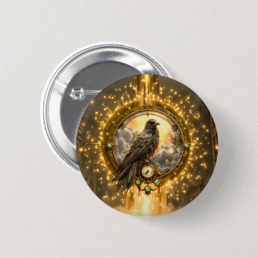 Zeitwächter-Rabe – Gothic Clockwork Button (Vorne & Hinten)