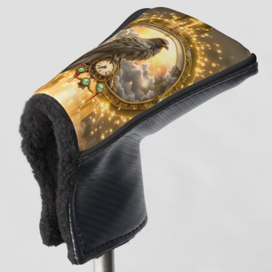 Zeitwächter-Rabe – Gothic Clockwork Golf Headcover (3/4 Vorderseite)