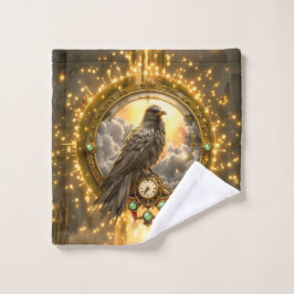 Zeitwächter Rabe – Gothic Uhrwerk Badhandtuch Set