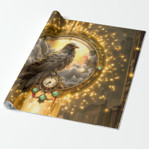 Zeitwächter Rabe – Gothic Uhrwerk  Geschenkpapier