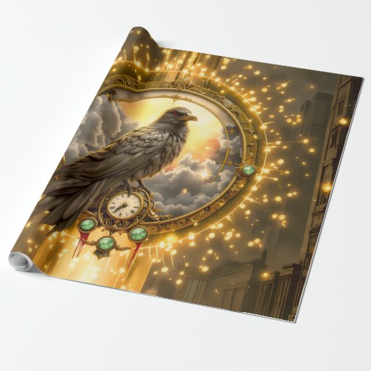 Zeitwächter Rabe – Gothic Uhrwerk  Geschenkpapier (Ungerollt)