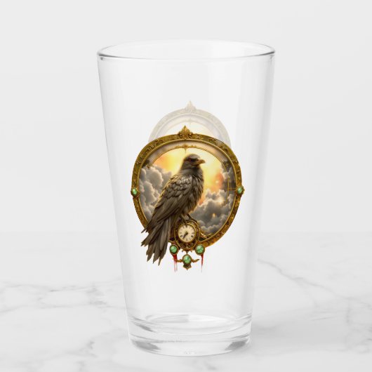 Zeitwächter Rabe – Gothic Uhrwerk  Glas (Vorderseite)
