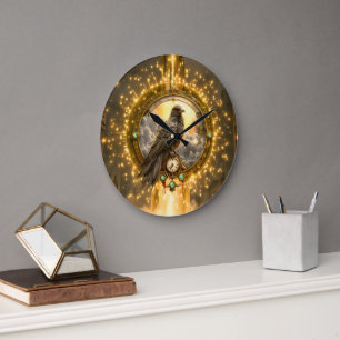 Zeitwächter Rabe – Gothic Uhrwerk Große Wanduhr
