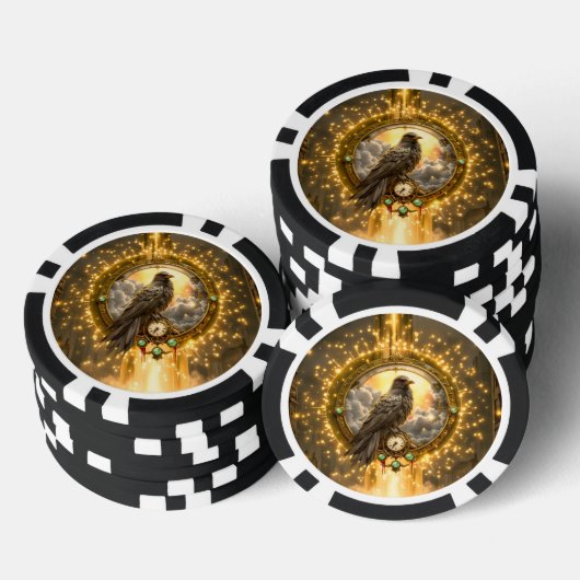 Zeitwächter Rabe – Gothic Uhrwerk  Pokerchips (Stapel)