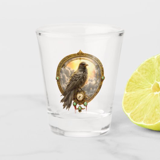 Zeitwächter Rabe – Gothic Uhrwerk  Schnapsglas (Vorderseite)