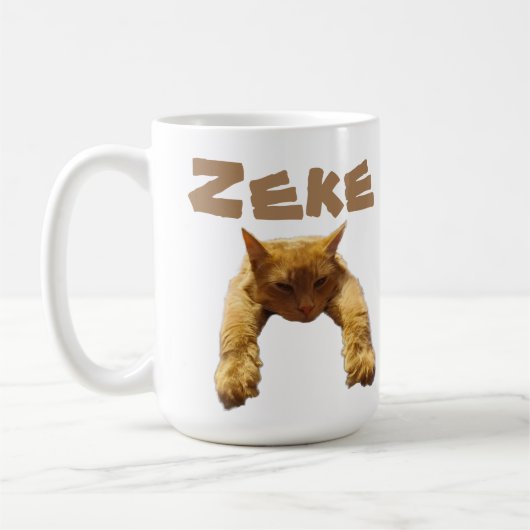 Zeke-Name mit lustiger Lazy Cat, Tasse des Kaffees (Links)