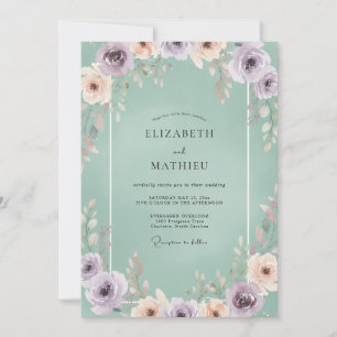 Zeladon Lila Mauve Pfingstrosen-Hochzeit Einladung