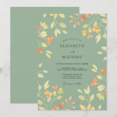 Zeladon-Ocker-Blatt-Hochzeit Einladung (Vorne/Hinten)