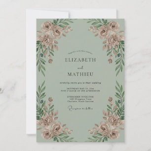 Zeladon-Rosa-Pfingstrosen-Hochzeit Einladung