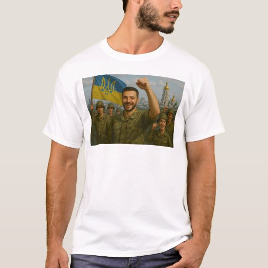 Zelensky in Kiew mit ukrainischen Verteidigern T-Shirt (Vorderseite)