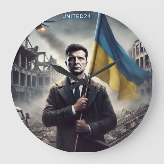 Zelenskyy Ukraine Flag Wall Clock Große Wanduhr (Vorderseite)