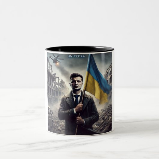 Zelenskyy Ukraine Flag Zwei-Tonen-Tasse Zweifarbige Tasse (Mittel)