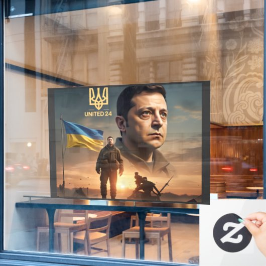 Zelenskyy ukrainischer Präsident Window Cling Deca Fensteraufkleber (Café-Fenster)