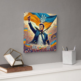 Zelenskyy Unterstützung für die ukrainische Wall-U Quadratische Wanduhr