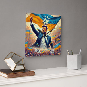 Zelenskyy Unterstützung für die ukrainische Wall-U Quadratische Wanduhr