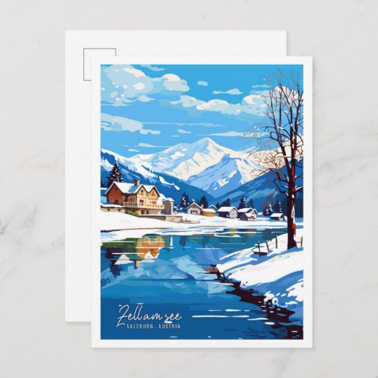 Zell am see Salzburg Austria Travel Illustration Postkarte (Vorne/Hinten)