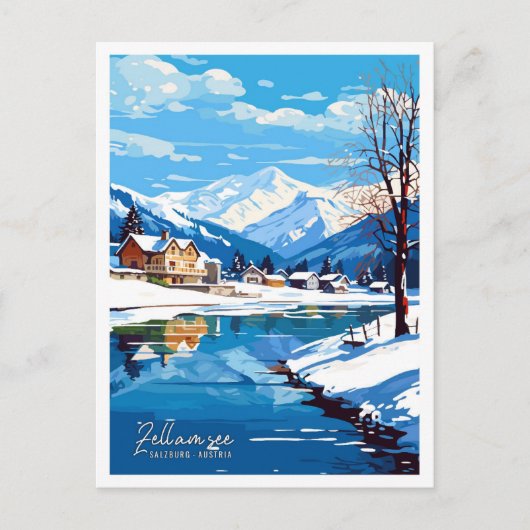 Zell am see Salzburg Austria Travel Illustration Postkarte (Vorderseite)