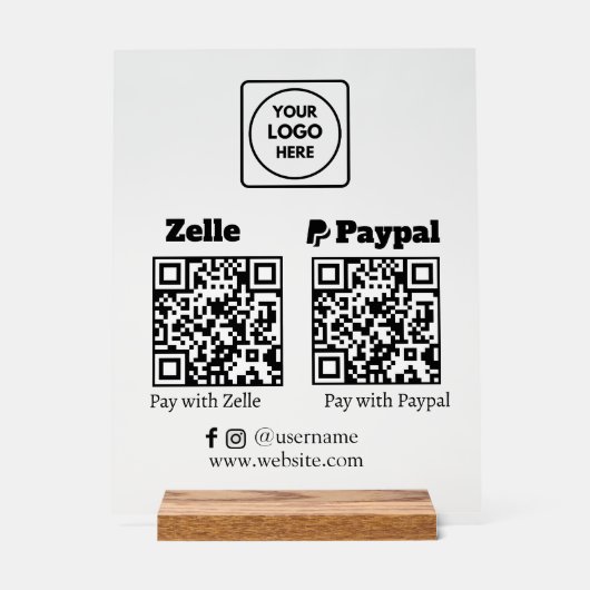 Zelle PayPal | QR-Code-Prüfung zum Bezahlen des Fi Acrylschild (Vorderseite)