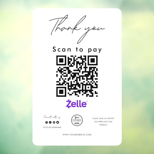 Zelle QR Code Logo Scan to Pay Vielen Dank Fensteraufkleber (Blatt 3)