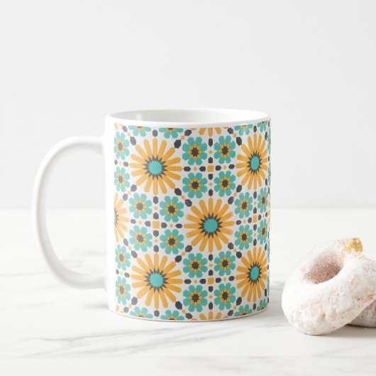 Zellige-Strahlung: farbenfrohe andalusische Geomet Kaffeetasse (Mit Donut)