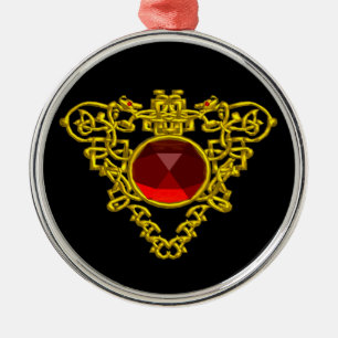 ZELLTISCHES HERZ, Roter Ruby Ornament Aus Metall