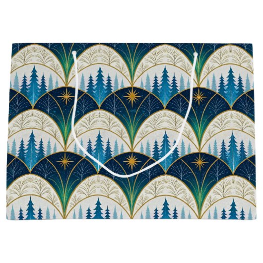Zelluläre Art Deco Wald Feiertage Große Geschenktüte (Vorderseite)
