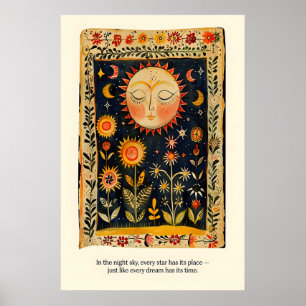 Zelluläre Sonne und Mond Kunst Druck Volks Kunst B Poster