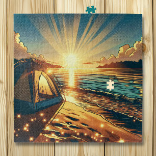 Zelt auf einem Strand-Camping-Themen-Geburtstag Puzzle
