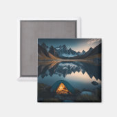 Zelt, Berge und Camping Themenwelt Kunst Magnet (Vorderseite/Rückseite)