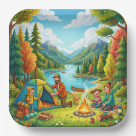 Zelt-Camping-Familienabenteuer Pappteller