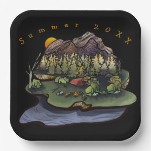 Zelt Camping Woods Mountain Szene Pappteller
