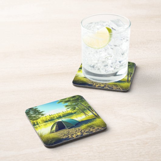 Zelt in einem schönen Wald am See Getränkeuntersetzer (Rechte Seite)