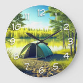 Zelt in einem schönen Wald am See Große Wanduhr (Vorderseite)