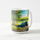 Zelt in einem schönen Wald am See Kaffeetasse (VorderseiteRechts)