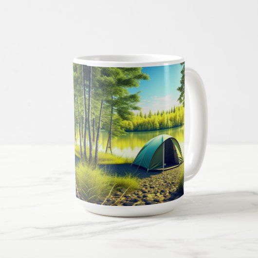 Zelt in einem schönen Wald am See Kaffeetasse (VorderseiteRechts)