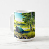 Zelt in einem schönen Wald am See Kaffeetasse (Vorderseite Links)