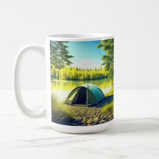 Zelt in einem schönen Wald am See Kaffeetasse (Links)